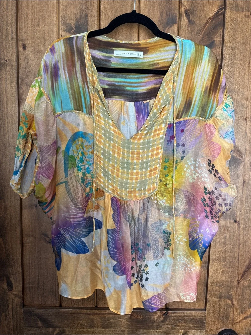 Zara Multicolor Floral & Stripe V-Neck Tunic - Yellow Base